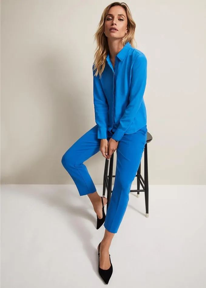 Phase Eight Nadelina Luxe Plain Fitted Shirt Teal Women Shirts and Blouses