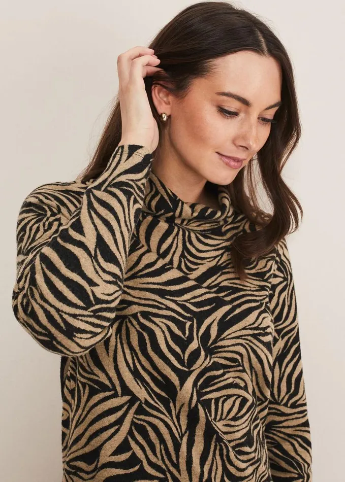 Phase Eight Nerissa Animal Print Snuggle Camelblack Women Tops and TShirts