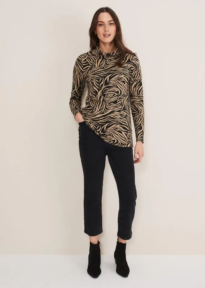 Phase Eight Nerissa Animal Print Snuggle Camelblack Women Tops and TShirts