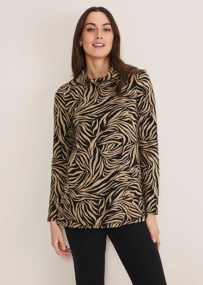 Phase Eight Nerissa Animal Print Snuggle Camelblack Women Tops and TShirts