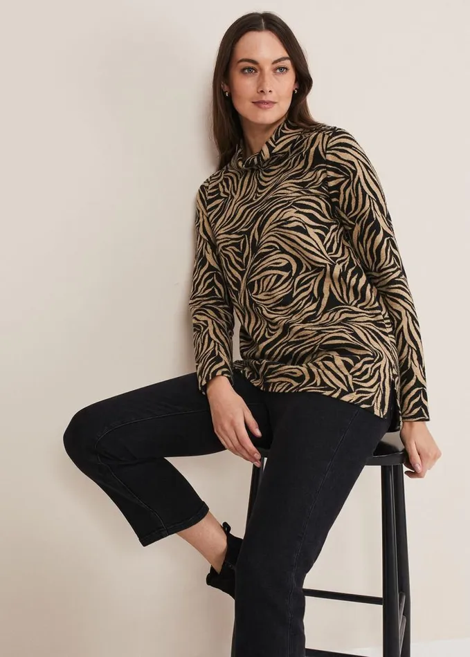 Phase Eight Nerissa Animal Print Snuggle Camelblack Women Tops and TShirts