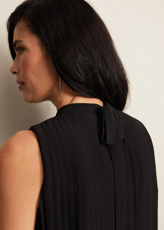 Phase Eight Nina Pleat Blouse Black Women Shirts and Blouses
