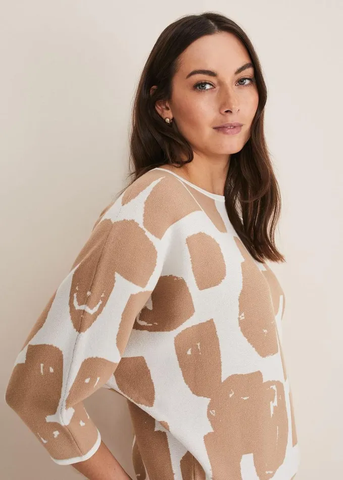 Phase Eight Nixie Contour Spot Jumper Brown Women Knitwear