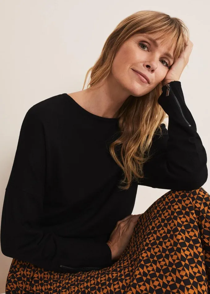 Phase Eight Olivian Zip Cuff Detail Knit Black Women Knitwear