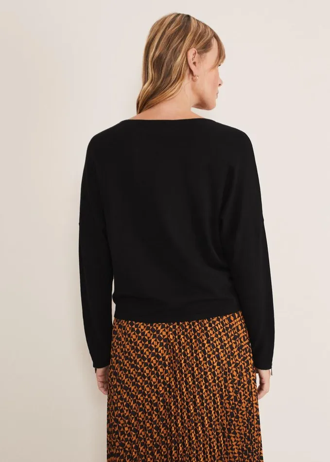 Phase Eight Olivian Zip Cuff Detail Knit Black Women Knitwear