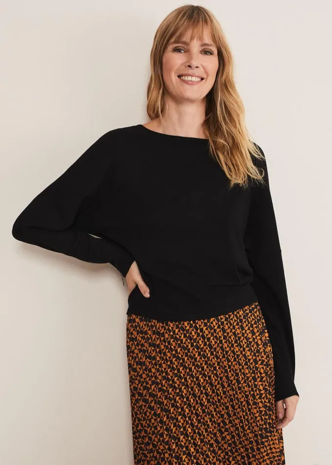 Phase Eight Olivian Zip Cuff Detail Knit Black Women Knitwear