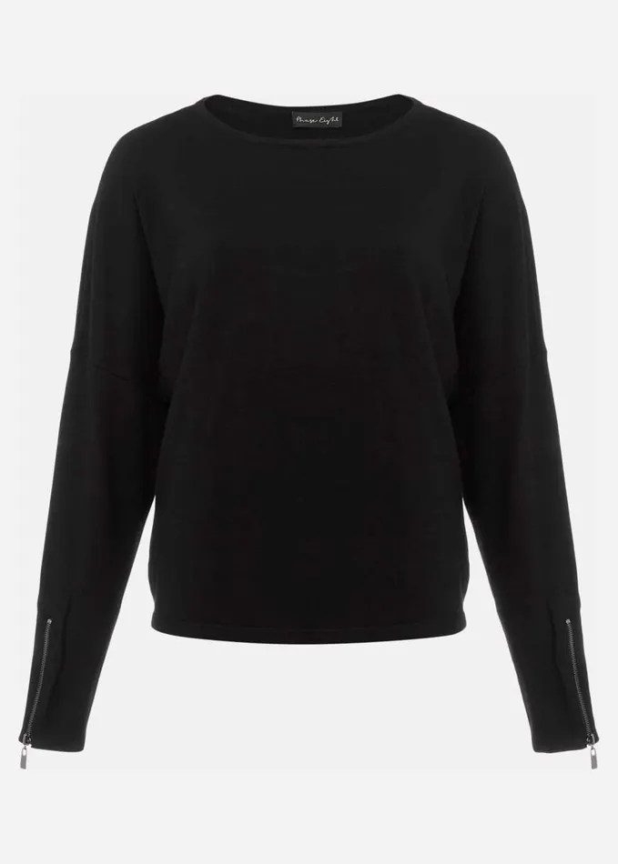 Phase Eight Olivian Zip Cuff Detail Knit Black Women Knitwear
