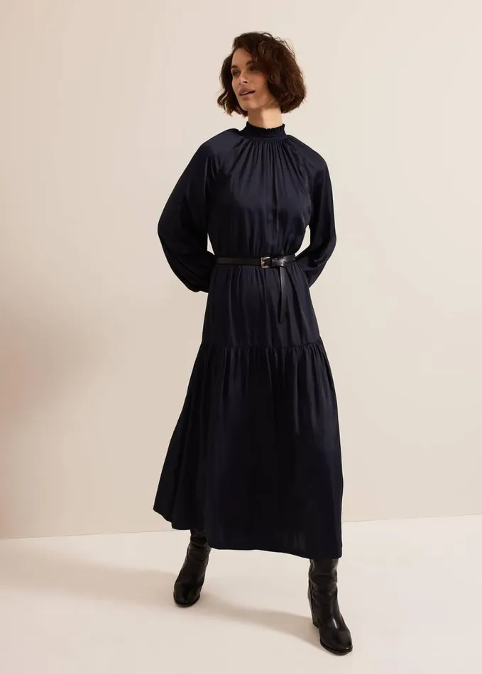 Phase Eight Ornella Navy Satin Dress Navy Women Dresses