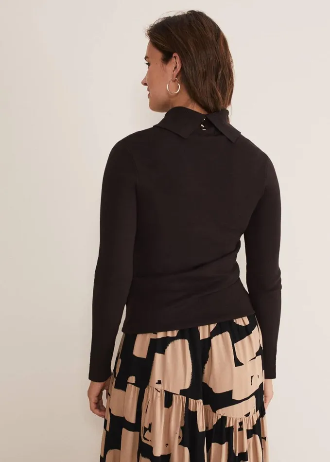 Phase Eight Ottilie Button Detail Roll Neck Knit Chocolate Women Knitwear