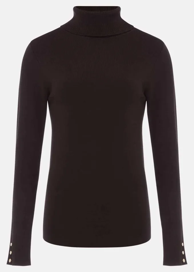 Phase Eight Ottilie Button Detail Roll Neck Knit Chocolate Women Knitwear