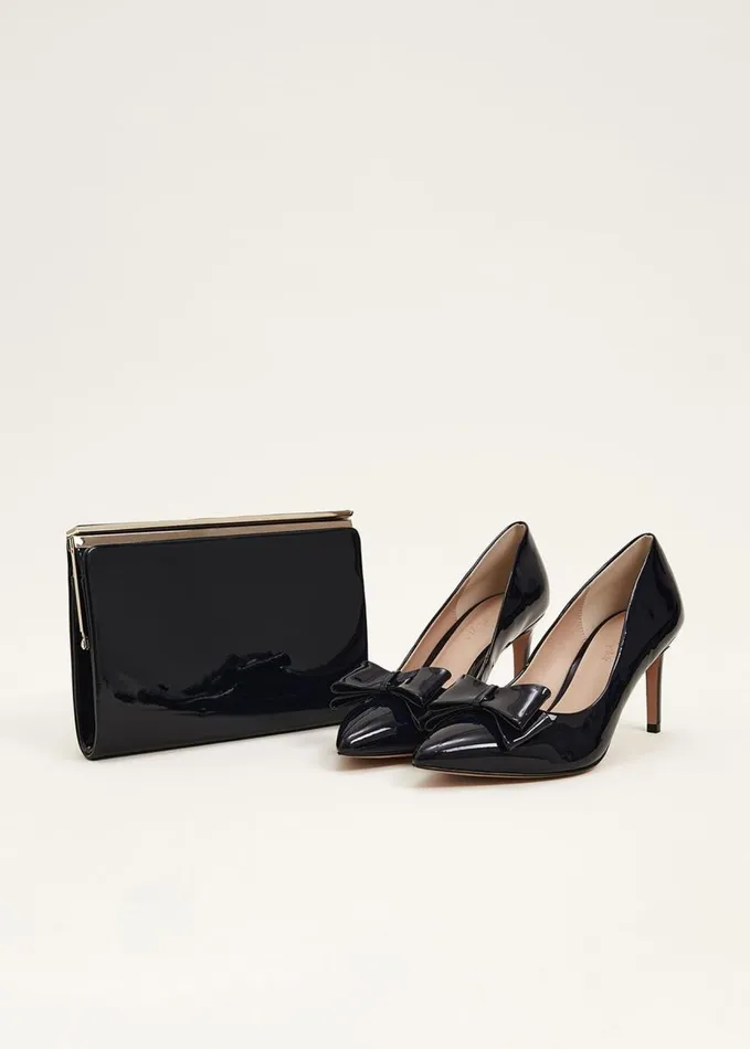 Phase Eight Patent Bow Court Shoe Navy Women Occasion Shoes