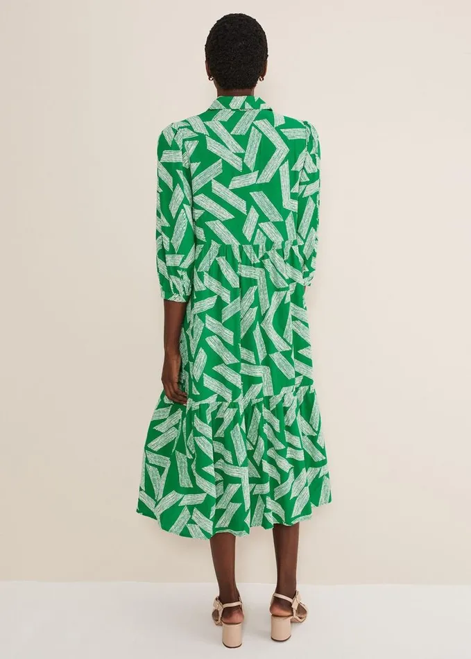 Phase Eight Penele Abstract Midi Dress Green Women Dresses
