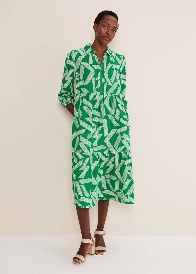 Phase Eight Penele Abstract Midi Dress Green Women Dresses
