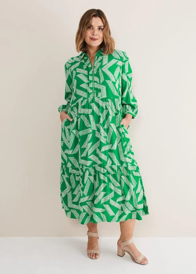 Phase Eight Penele Abstract Midi Dress Green Women Dresses