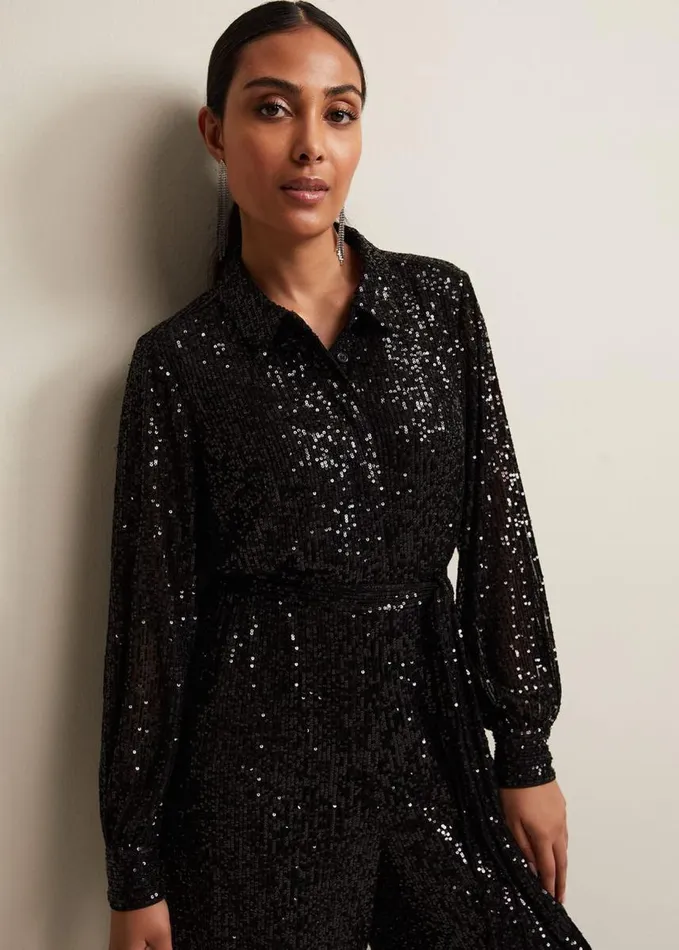 Phase Eight Petite Alessandra Black Sequin Jumpsuit Black Women Dresses