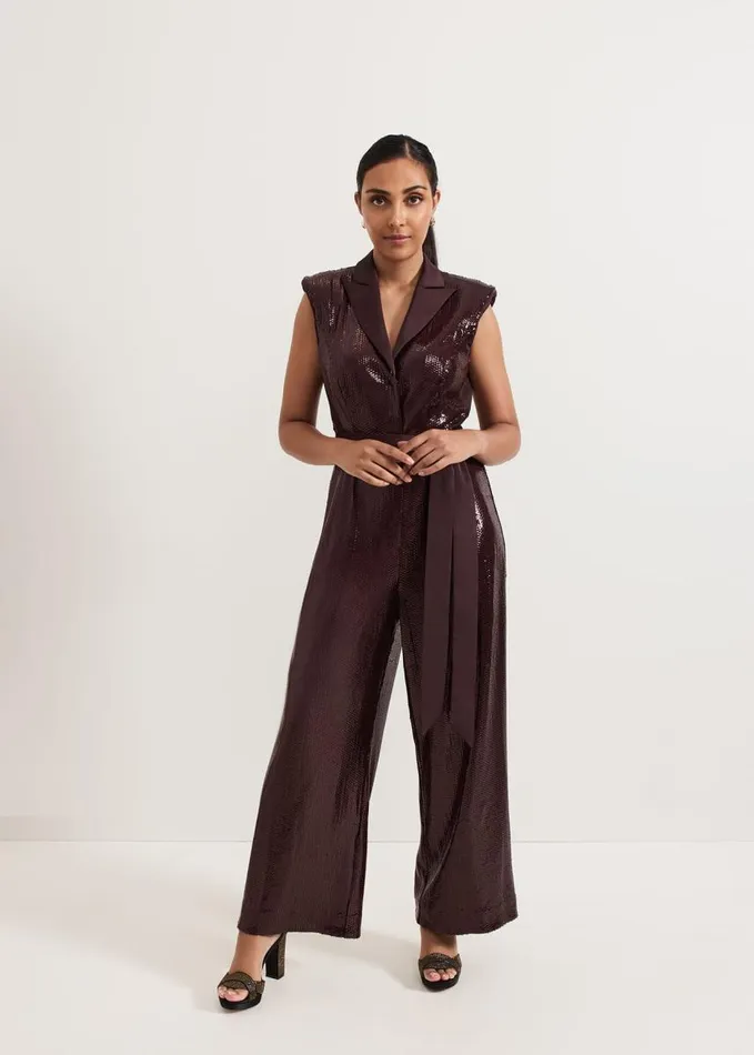 Phase Eight Petite Ivey Burgundy Sequin Jumpsuit Burgundy Women Dresses