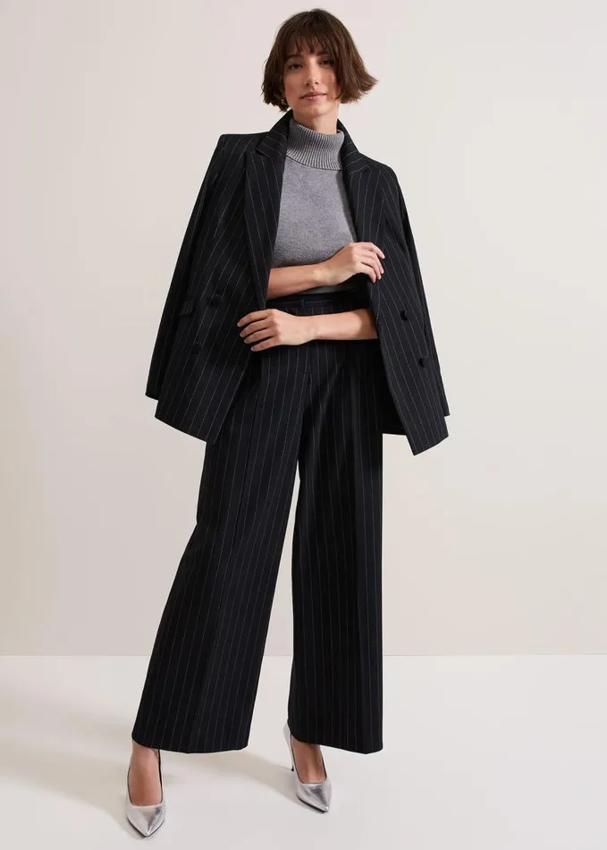 Phase Eight Pia Pinstripe Wide Leg Trousers Navy Women Trousers