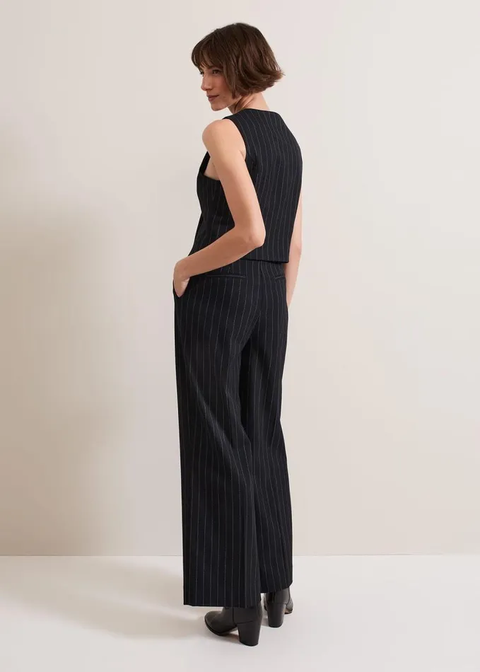 Phase Eight Pia Pinstripe Wide Leg Trousers Navy Women Trousers