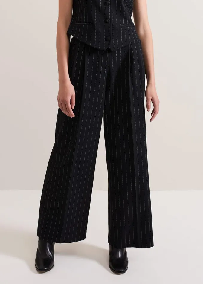 Phase Eight Pia Pinstripe Wide Leg Trousers Navy Women Trousers