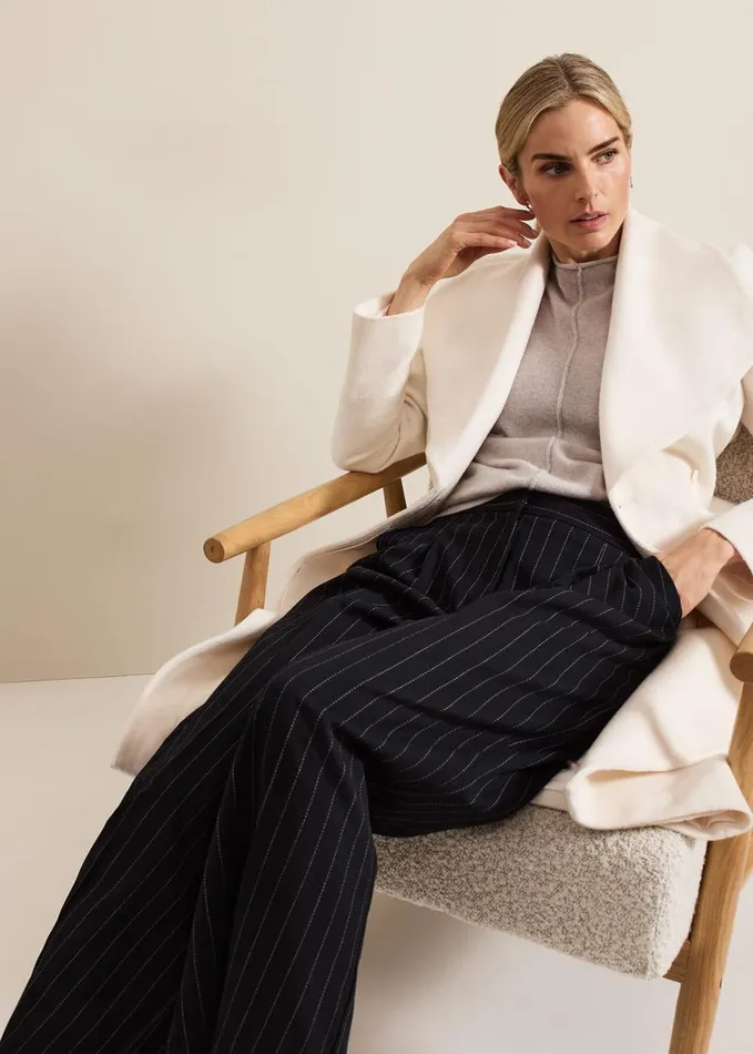 Phase Eight Pia Pinstripe Wide Leg Trousers Navy Women Trousers