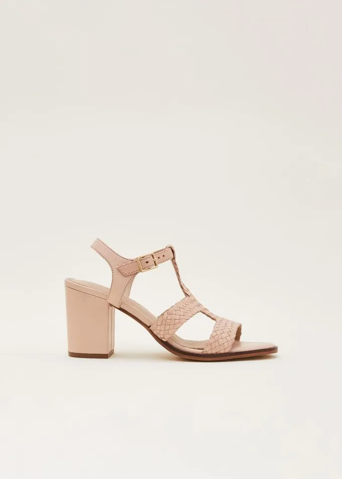 Phase Eight Plaited T Bar Heeled Sandal Shoe Tan Women Heels