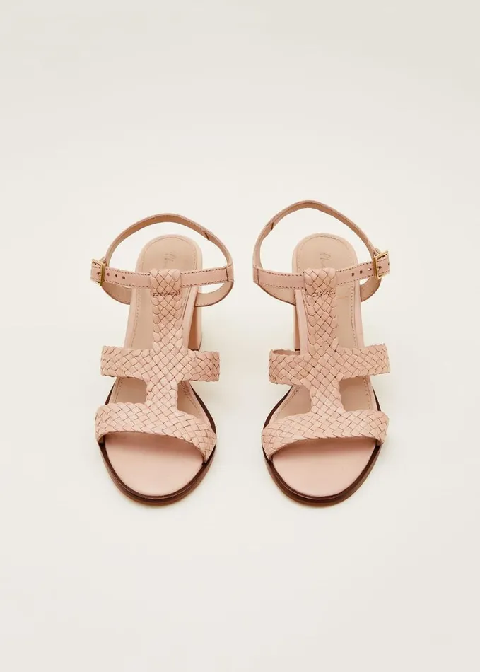 Phase Eight Plaited T Bar Heeled Sandal Shoe Tan Women Heels