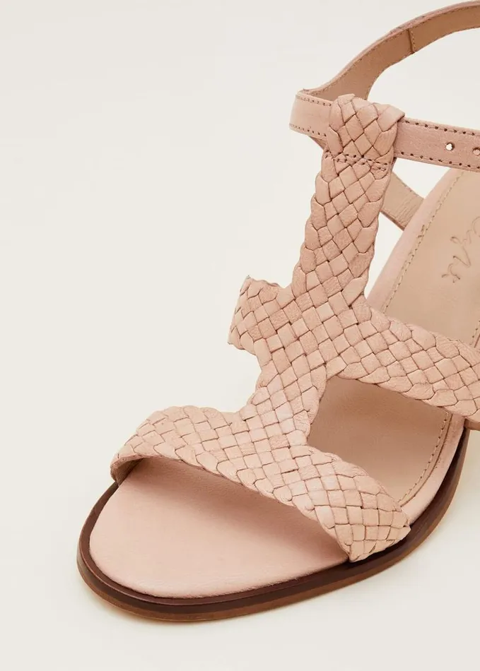 Phase Eight Plaited T Bar Heeled Sandal Shoe Tan Women Heels