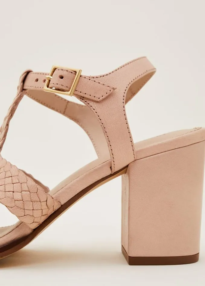 Phase Eight Plaited T Bar Heeled Sandal Shoe Tan Women Heels