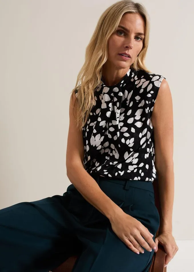 Phase Eight Polly Printed Twist Neck Top Blackivory Women Shirts and Blouses