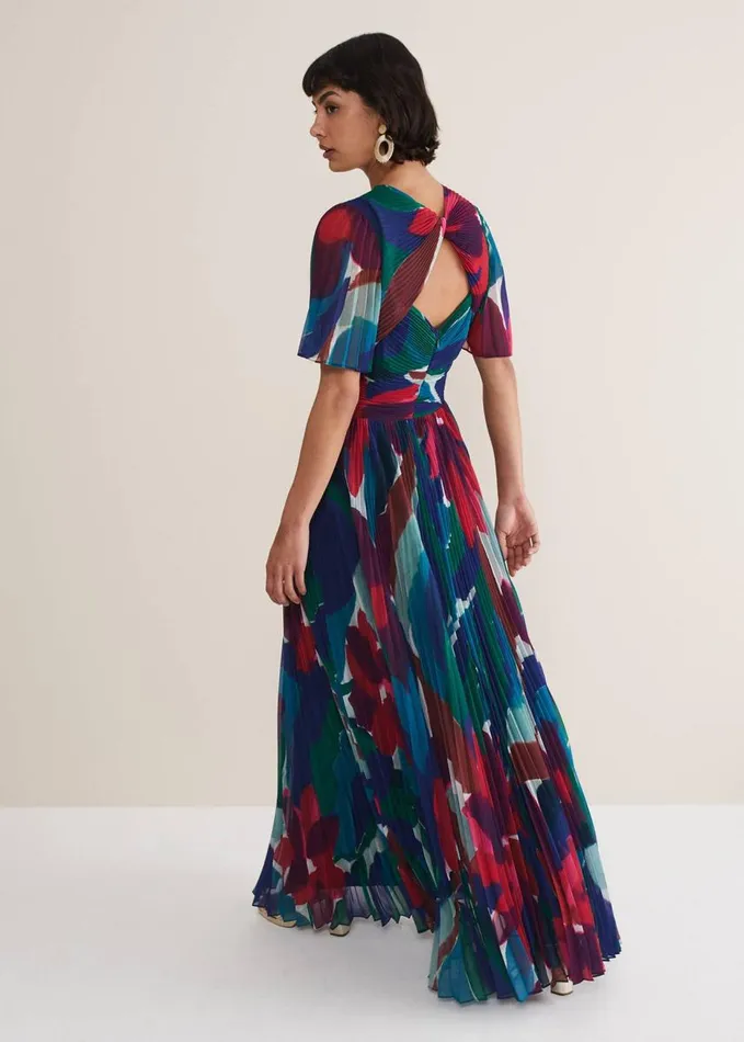 Phase Eight Priscilla Abstract Floral Pleated Maxi Dress Multicoloured Women Dresses