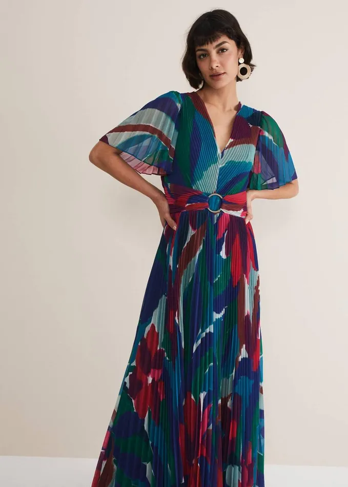 Phase Eight Priscilla Abstract Floral Pleated Maxi Dress Multicoloured Women Dresses