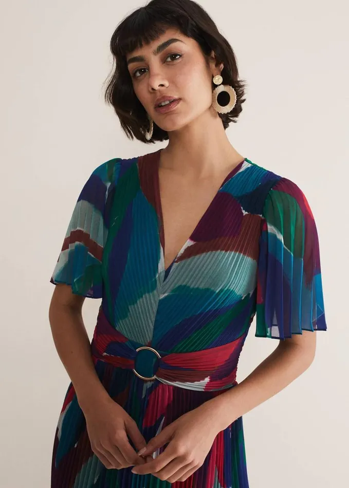 Phase Eight Priscilla Abstract Floral Pleated Maxi Dress Multicoloured Women Dresses