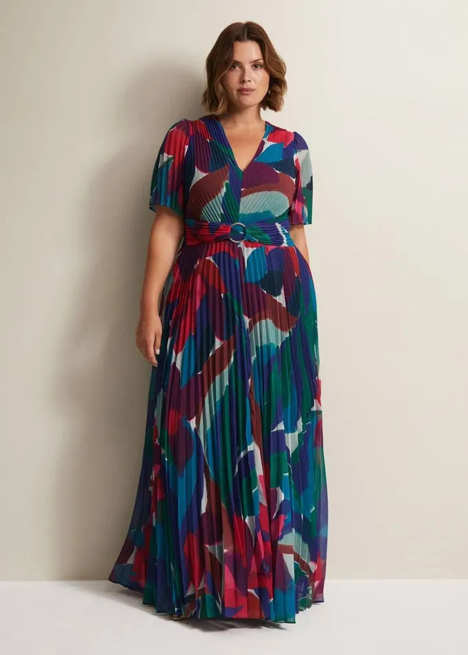Phase Eight Priscilla Abstract Floral Pleated Maxi Dress Multicoloured Women Dresses