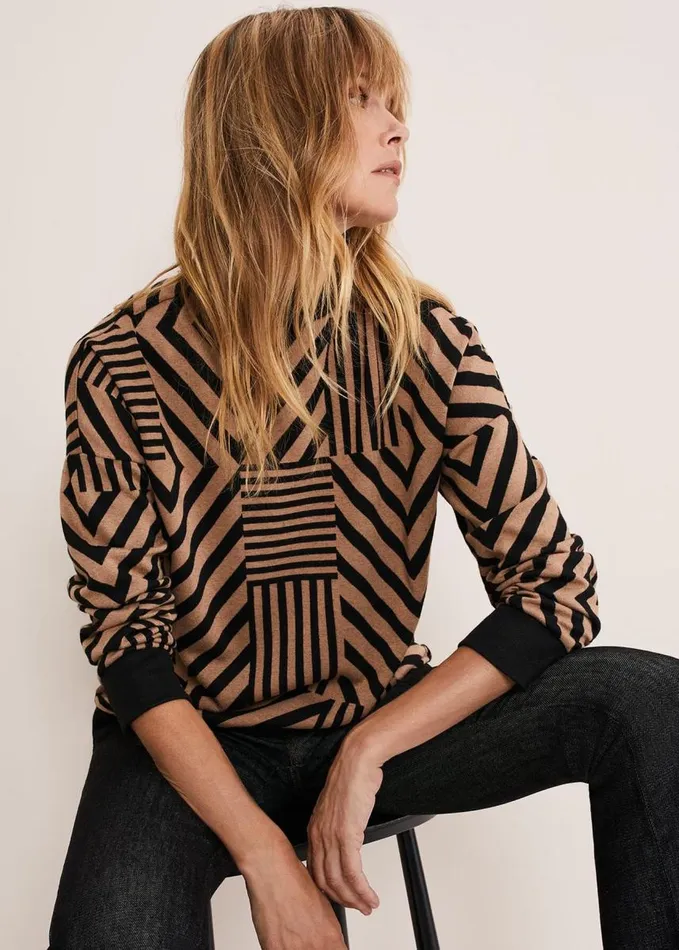 Phase Eight Renatta Patched Geo Jacquard Top Camelblack Women Tops and TShirts