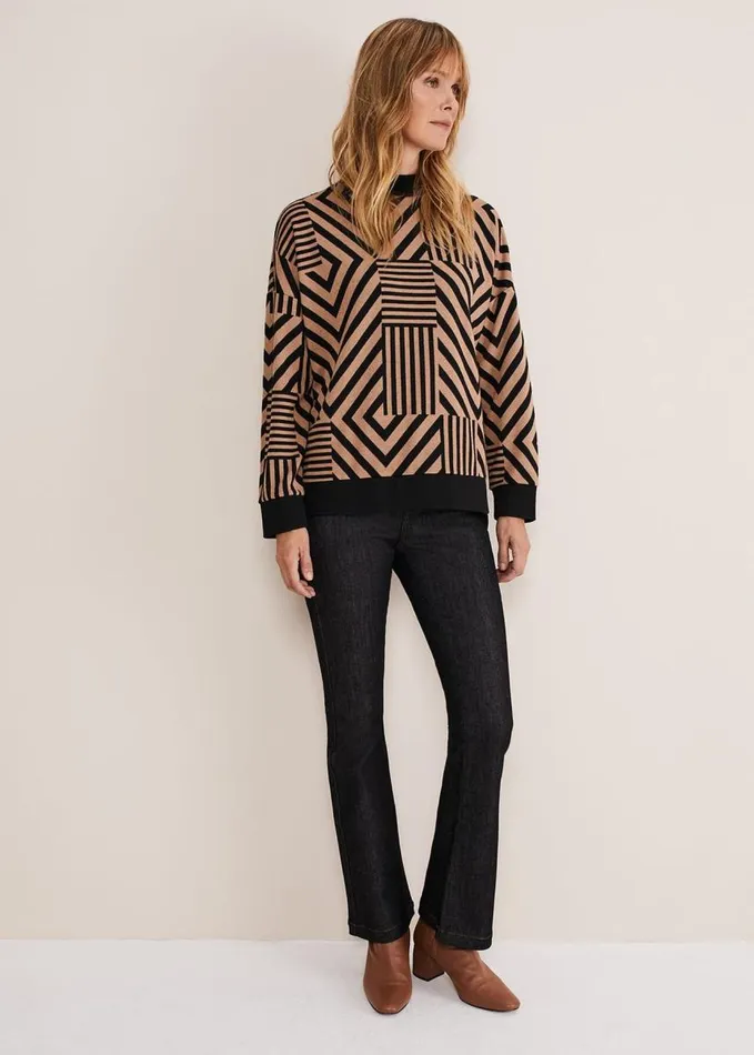 Phase Eight Renatta Patched Geo Jacquard Top Camelblack Women Tops and TShirts