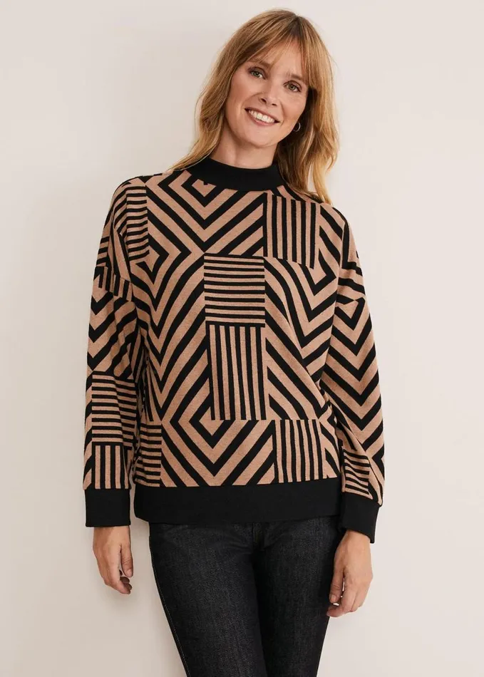 Phase Eight Renatta Patched Geo Jacquard Top Camelblack Women Tops and TShirts