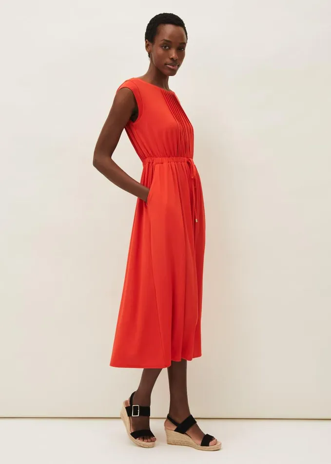 Phase Eight Rosanna Pintuck Jersey Dress Intense Orange Women Dresses