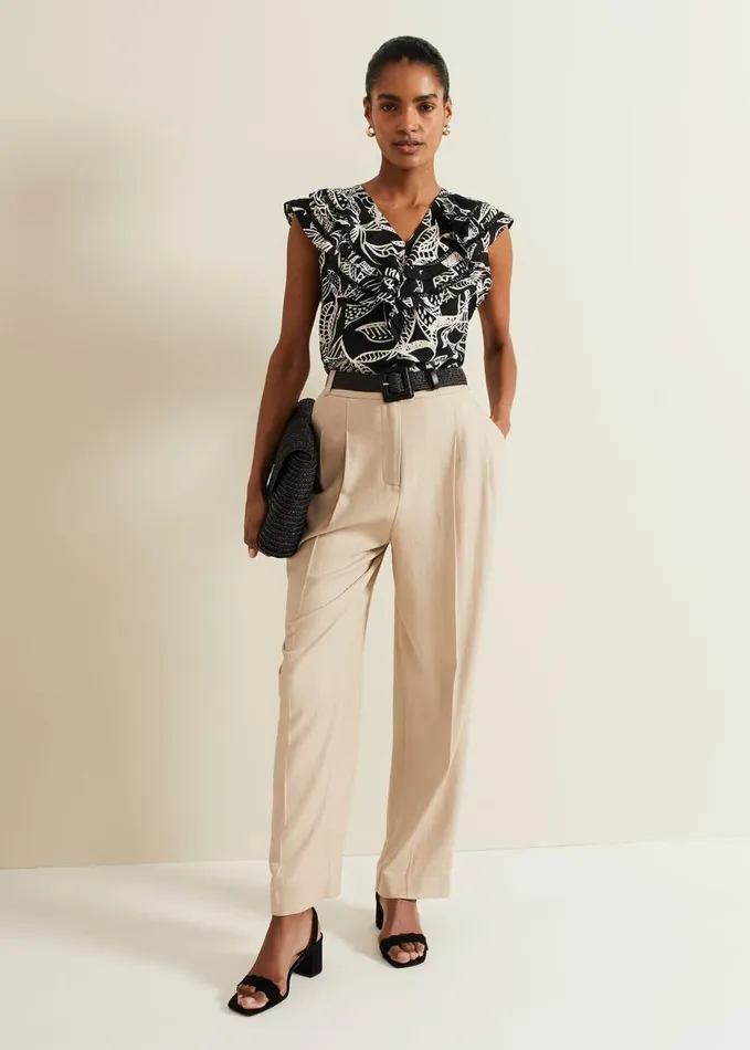 Phase Eight Rosey Linen Ruffle Top Black Women Shirts and Blouses