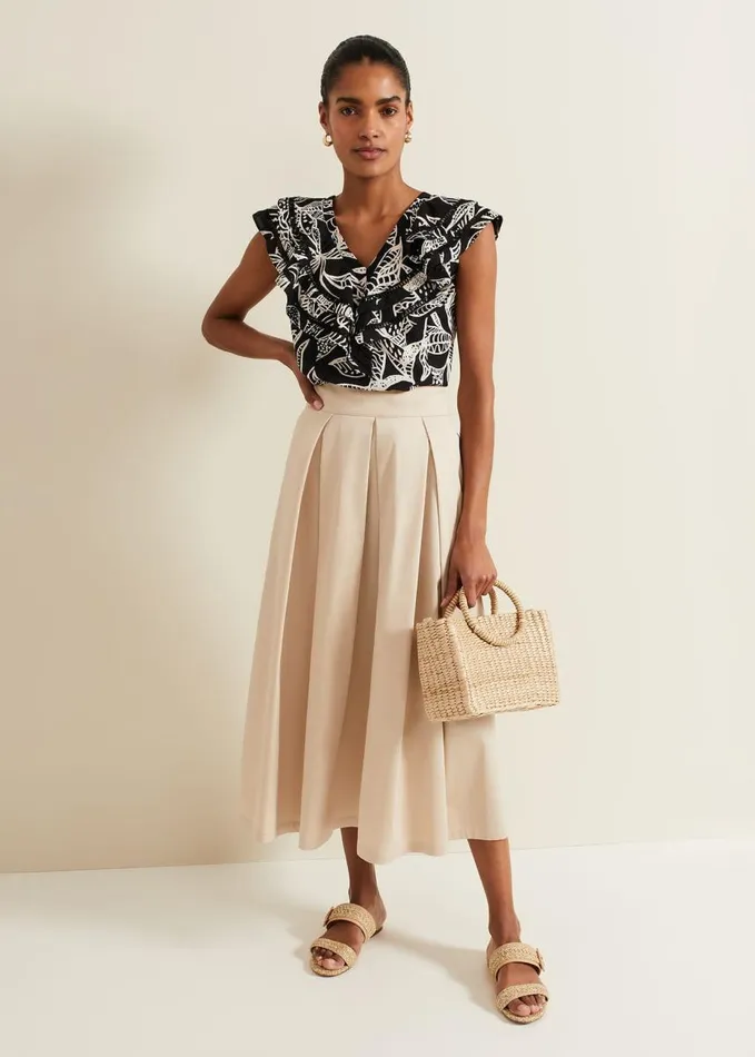 Phase Eight Rosey Linen Ruffle Top Black Women Shirts and Blouses