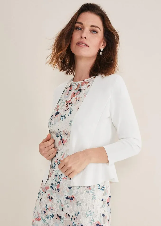 Phase Eight Salma Flare Hem Knitted Jacket Ivory Women Knitwear