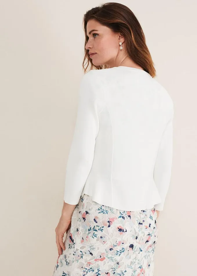 Phase Eight Salma Flare Hem Knitted Jacket Ivory Women Knitwear