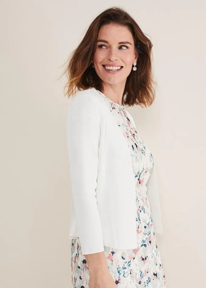 Phase Eight Salma Flare Hem Knitted Jacket Ivory Women Knitwear