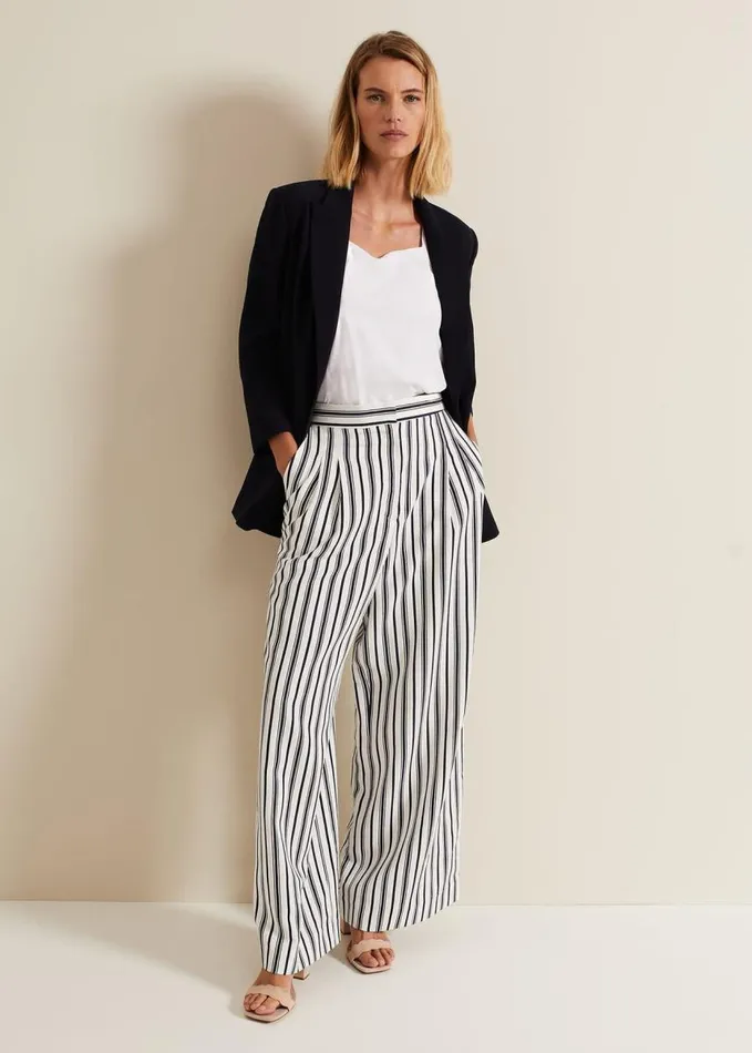 Phase Eight Selene Striped Wide Leg Suit Trousers Navyivory Women Trousers