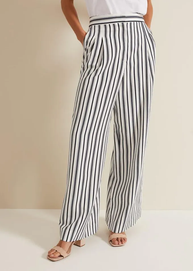 Phase Eight Selene Striped Wide Leg Suit Trousers Navyivory Women Trousers