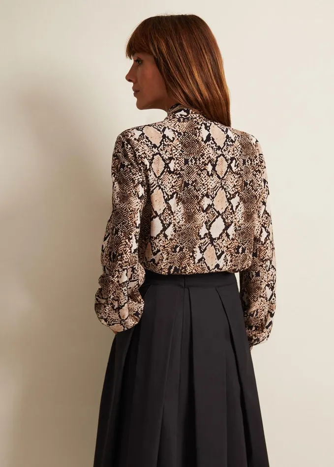 Phase Eight Semira Snake Tie Blouse Neutral Women Shirts and Blouses