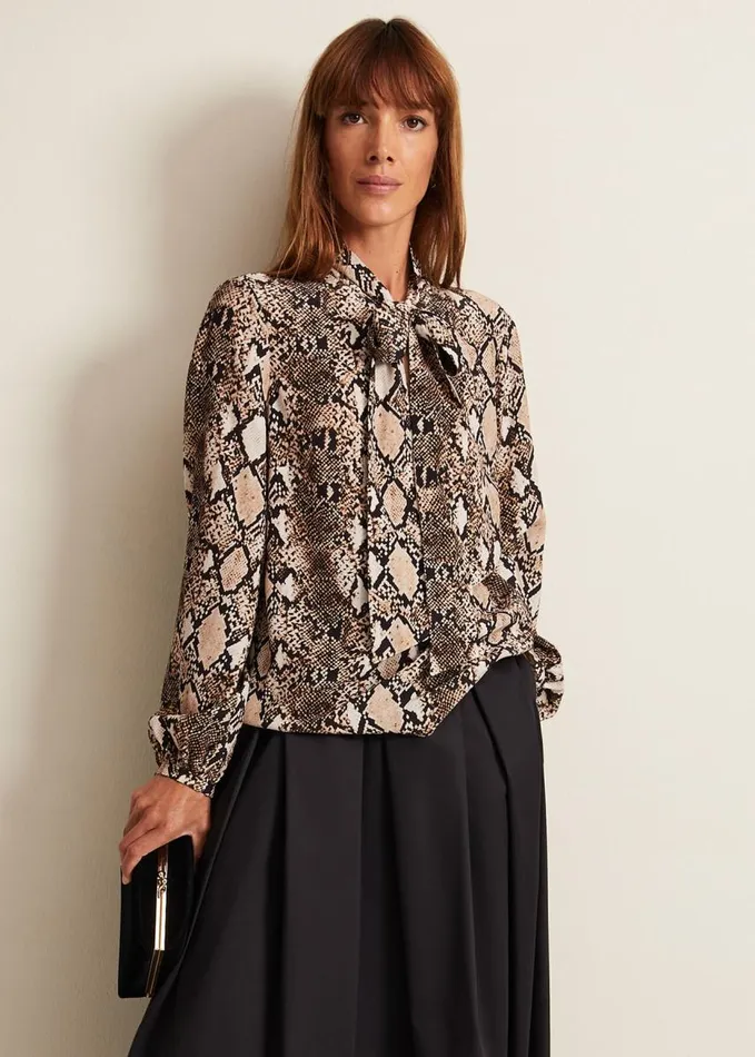 Phase Eight Semira Snake Tie Blouse Neutral Women Shirts and Blouses