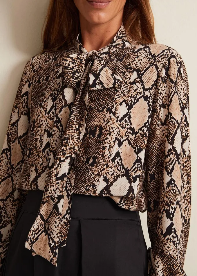 Phase Eight Semira Snake Tie Blouse Neutral Women Shirts and Blouses