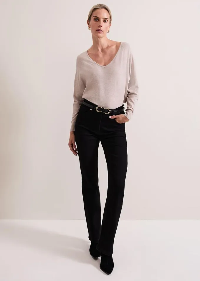 Phase Eight Senita Fine Knit VNeck Jumper Oatmeal Women Knitwear