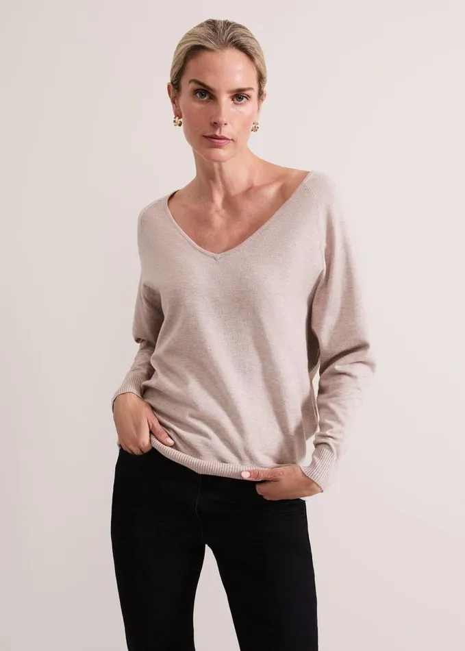 Phase Eight Senita Fine Knit VNeck Jumper Oatmeal Women Knitwear