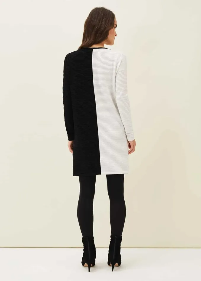 Phase Eight Sherrie Ribbed Colourblock Knit Tunic Dress Blackivory Women Knitwear